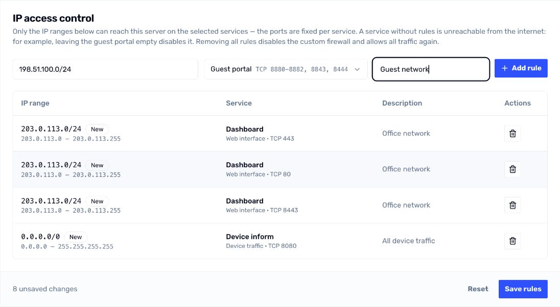 Adding an allowed IP range for the Guest portal